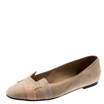 مملوكة مسبقًا Hermes Beige Suede And Crystal Powder Nice Ballet Flats Size 38