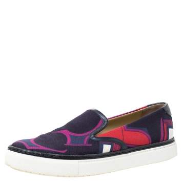 Pre Owned Hermes Multicolor Abstract Print Canvas Slip On Sneakers Size 38