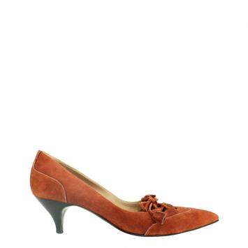 Pre Owned Hermes Brown Suede Pointed Toe Kitten Heels Pumps Size EU 38.5