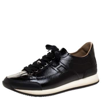 Pre Owned Hermes Black Patent Leather Quick Sneakers Size 37.5 