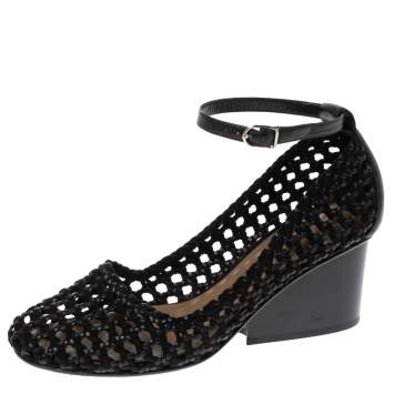 Pre Owned Hermès Black Woven Leather And Suede Block Heel Pumps Size 39
