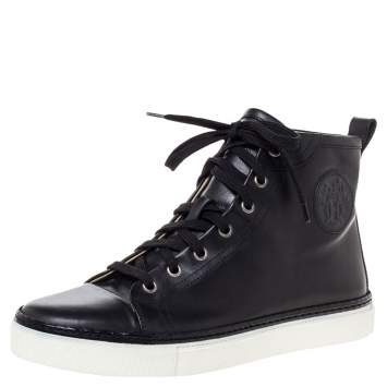 Pre Owned Hermès Black Leather Jimmy Lace Up High Top Sneakers Size 38