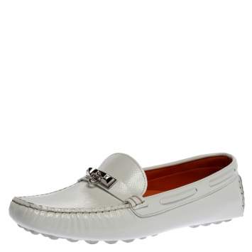 Pre Owned Hermes White Glossy Leather Irving Loafer Size 39