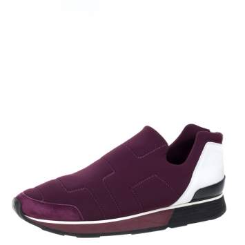 Pre Owned Hermes Burgundy Neoprene and Leather Miles Slip On Sneakers Size 41