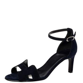 Pre Owned Hermes Blue Suede Night Sandals Size 37