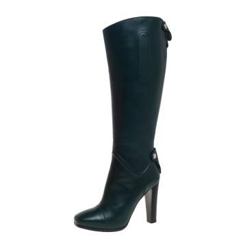 مملوكة مسبقًا Hermes Green Leather Jumping Horse Boots Size 39