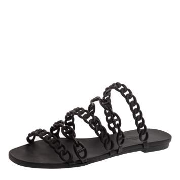 Pre Owned Hermes Black Rubber D'ancre Chaine Rivage Flats Size 40