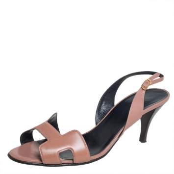 Pre Owned Hermes Beige Leather Legend Slingback Sandals Size 39