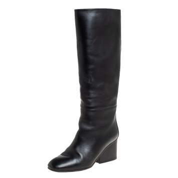 مملوكة مسبقًا Hermes Black Leather Knee Length Boots Size 38