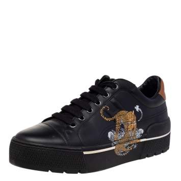 Pre Owned Hermes Black Leather Voltage Jungle Love Print Low Top Sneakers Size 39.5