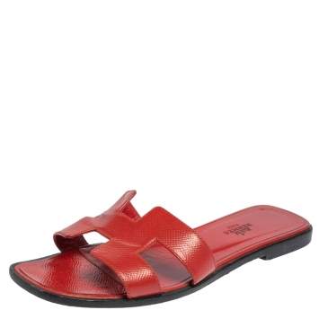 Pre Owned Hermes Braise Epsom Leather Oran Flats Size 38