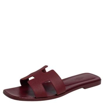 Pre Owned Hermes Rogue H Epsom Leather Oran Sandals Size 39.5