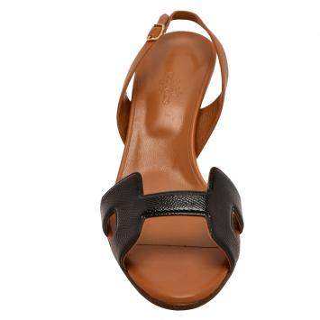 Pre Owned Hermes Brown Leather Night Slingback Sandals Size EU 39