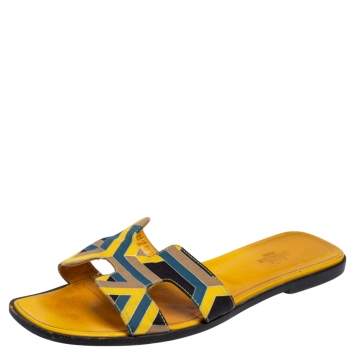 Pre Owned Hermes Multicolor Fabric Oran Flats Size 40