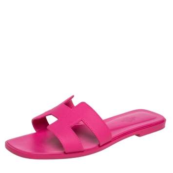 Pre Owned Hermes Pink Leather Oran Flats Size 38