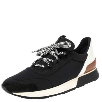 Pre Owned Hermés Black/White Fabric And Leather Miles Low Top Sneakers Size 38