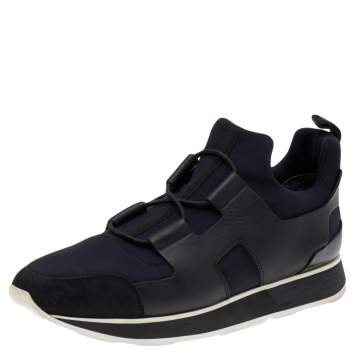 Pre Owned Hermes Black Leather And Fabric Low Top Sneakers Size 40
