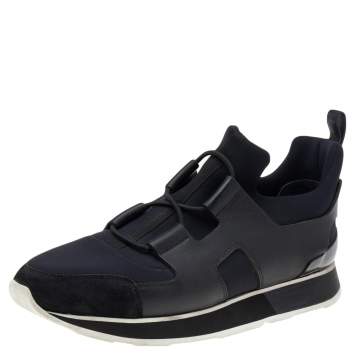 Pre Owned Hermes Black Leather And Neoprene Player Low Top Sneakers Size 40