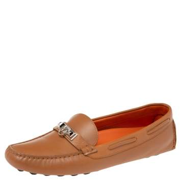 Pre Owned Hermès Brown Leather Irving Slip On Loafers Size 38 
