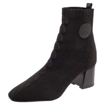 مملوكة مسبقًا Hermes Black Knit Fabric Volver Boots Size 40.5