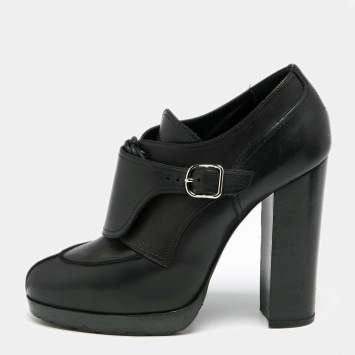 Pre Owned Hermes Black Leather Monk Strap Booties Size 39