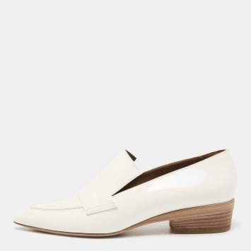 Pre Owned Hermes Off White Patent Leather Loafers Size 40
