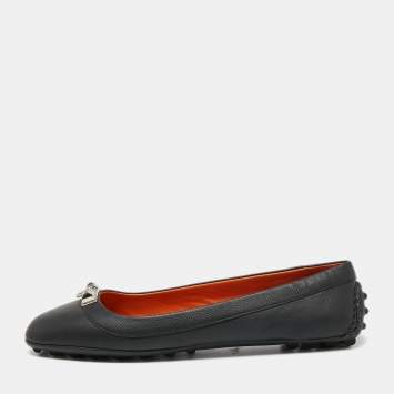 مملوكة مسبقًا Hermès Black Leather Liberty Ballet Flats Size 37.5