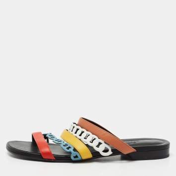 Pre Owned Hermès Multicolor Leather Amalfi Flats Slides Size 38.5