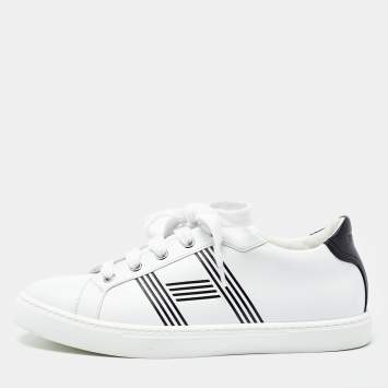 Pre Owned Hermes White/Black Leather Avantage Low Top Sneakers Size 38.5