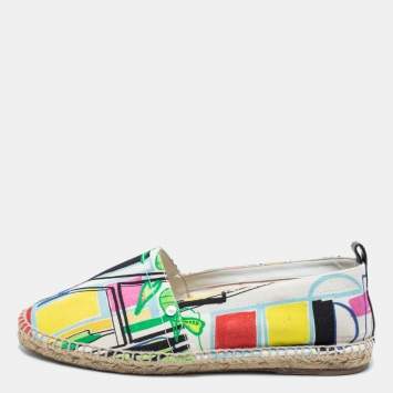 Pre Owned Hermes Multicolor Canvas Modernisme Tropical Malaga Flat Espadrilles Size 40