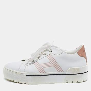 Pre Owned Hermes White Leather Dare Low Top Sneakers Size 39