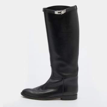 Pre Owned Hermes Black Leather Jumping Knee Length Boots Size 40