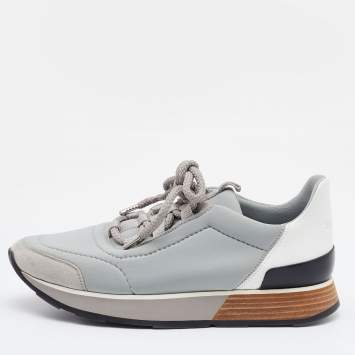 Pre Owned Hermès Multicolor Neoprene and Leather Miles Sneakers Size 36.5