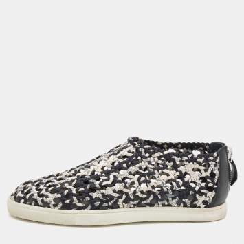 Pre Owned Hermes Multicolor Woven Silk Cavalcadour Oxygene Sneakers Size 36.5