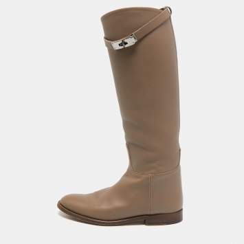 Pre Owned Hermès Brown Leather Faustine Knee Length Boots Size 37