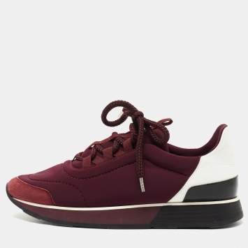 Pre Owned Hermès Purple/White Neoprene and Leather Miles Sneakers Size 38