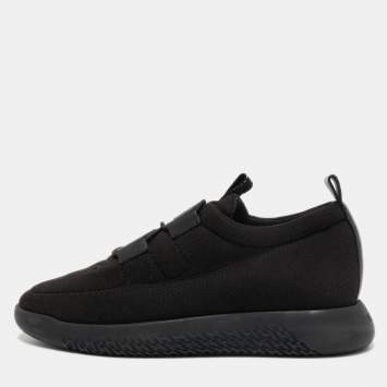 Pre Owned Hermes Black Mesh and Leather Team Sneakers Size 39.5