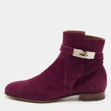 Pre Owned Hermès Purple Suede Neo Ankle Length Boots Size 37
