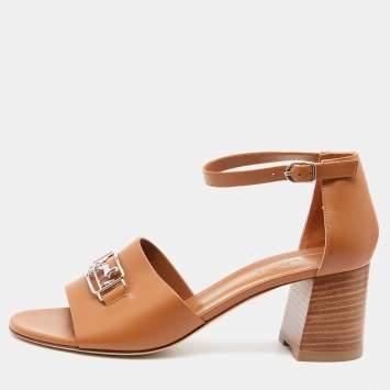 Pre Owned Hermes Brown Leather Viaggio Ankle Strap Sandals Size 39