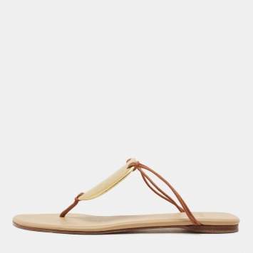 Pre Owned Hermes Brown Leather Thong Flats Size 41