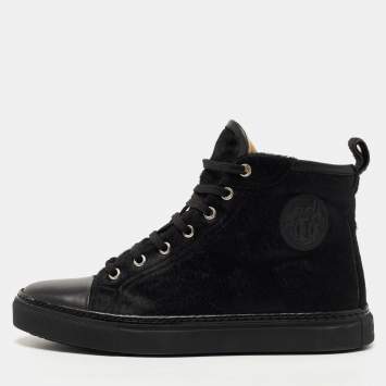 Pre Owned Hermes Black Calf Hair Jimmy Hight Top Sneakers Size 38