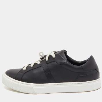 Pre Owned Hermes Black Leather Day Low Top Sneakers Size 39