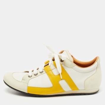 Pre Owned Hermes Multicolor Leather and Suede Tie Break Low Top  Sneakers Size 37.5