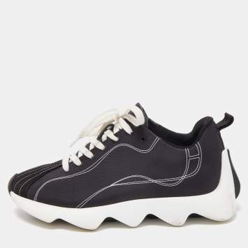 Pre Owned Hermes Black Nylon and Suede Low Top Sneakers Size 37.5