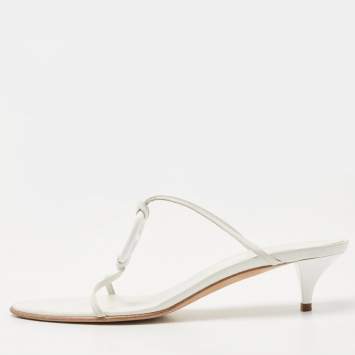 Pre Owned Hermes White Leather Kiss Slide Sandals Size 41