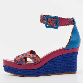 Pre Owned Hermes Multicolor Leather Ines Espadrille Wedge Sandals Size 38