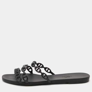 Pre Owned Hermes Black Rubber Chaine d'Ancre Rivage Slide Sandals Size 40