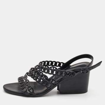 Pre Owned Hermes Black Leather Romanza Sandals Size 38
