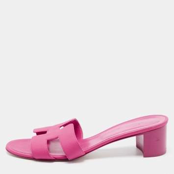 Pre Owned Hermes Pink Leather Oasis Slide Sandals Size 40