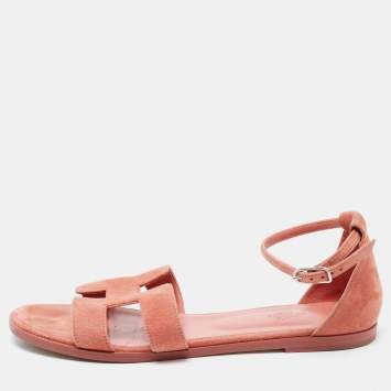 Pre Owned Hermes Pink Suede Santorini Flat Sandals Size 39.5